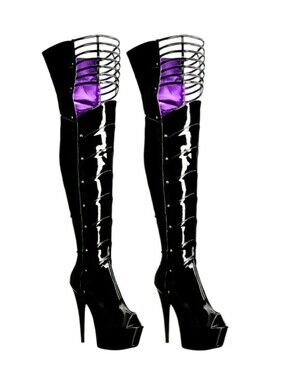 Ellie Shoes 609-KATRINA Black Stiletto Platform Thigh-high Boot Size 8